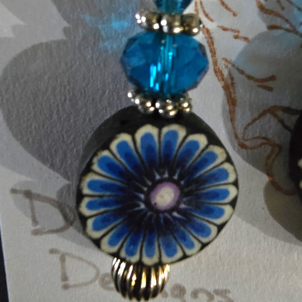 Turquoise Blue Fimo Hand Beaded Drop Earrings New